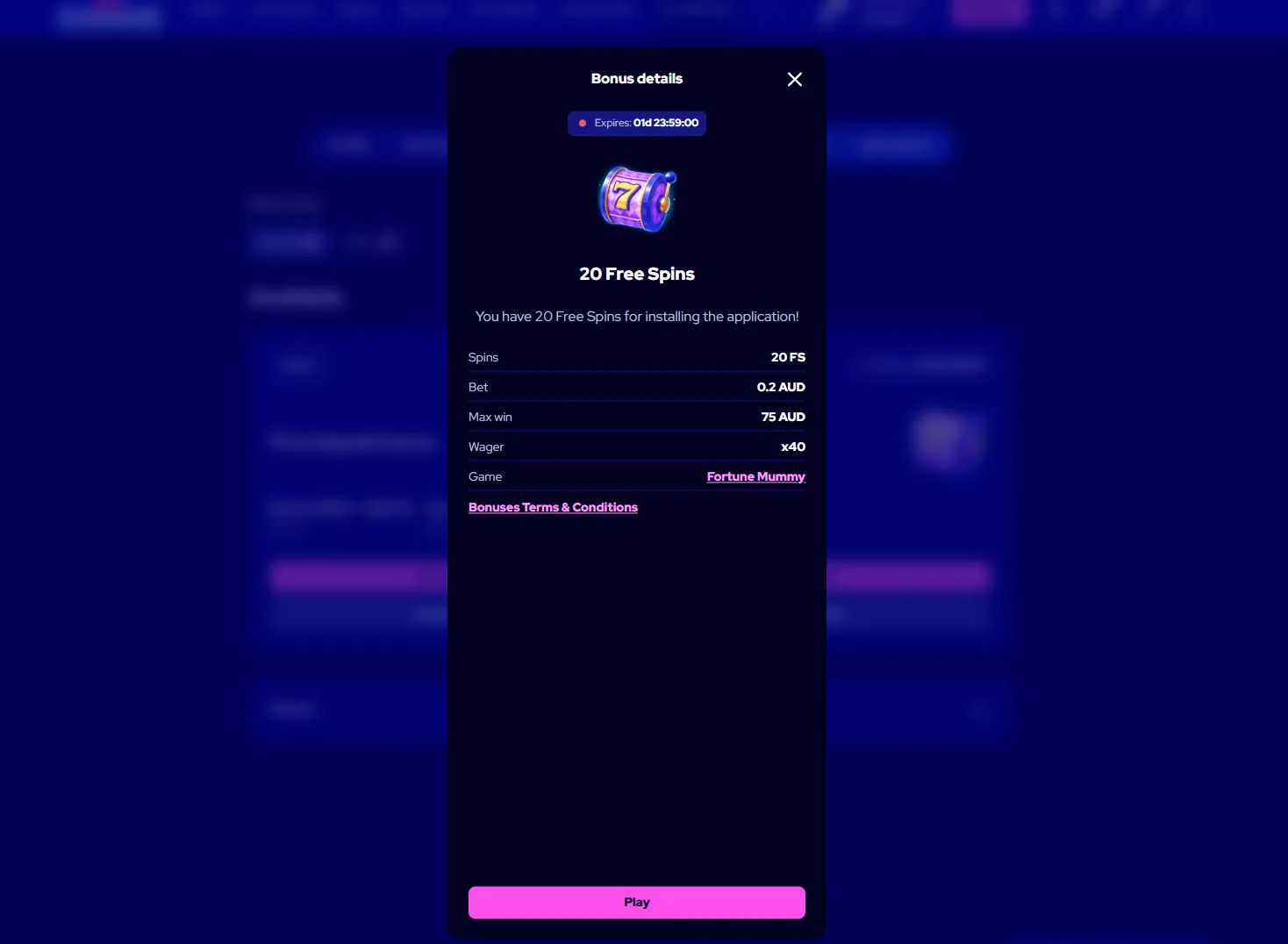 20 free spins bonus