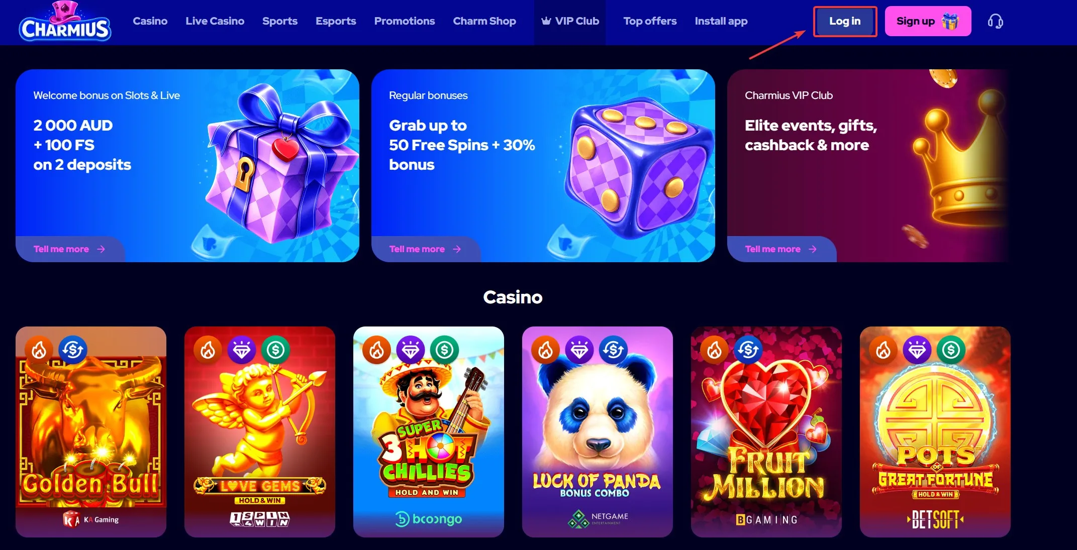 Charmius Log In Button