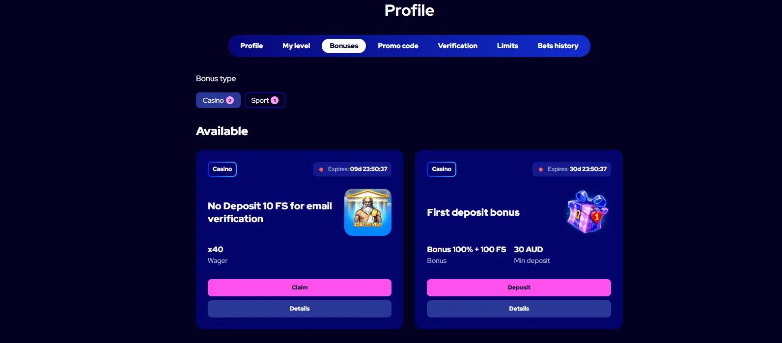 No Deposit 10 FS for email verification